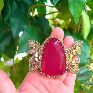 EUC Pink agate  and gold Abena Cuff, no tarnish